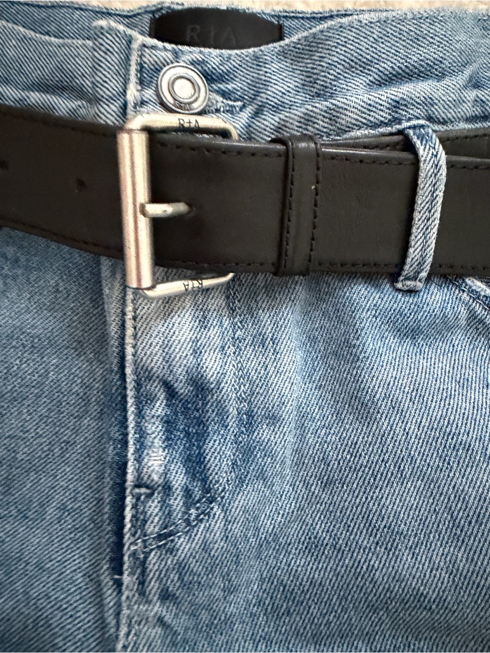 RtA Dexter Half Belt Jeans Straight Leg Factory Distressed Blue Wash Denim Small - Picture 7 of 13